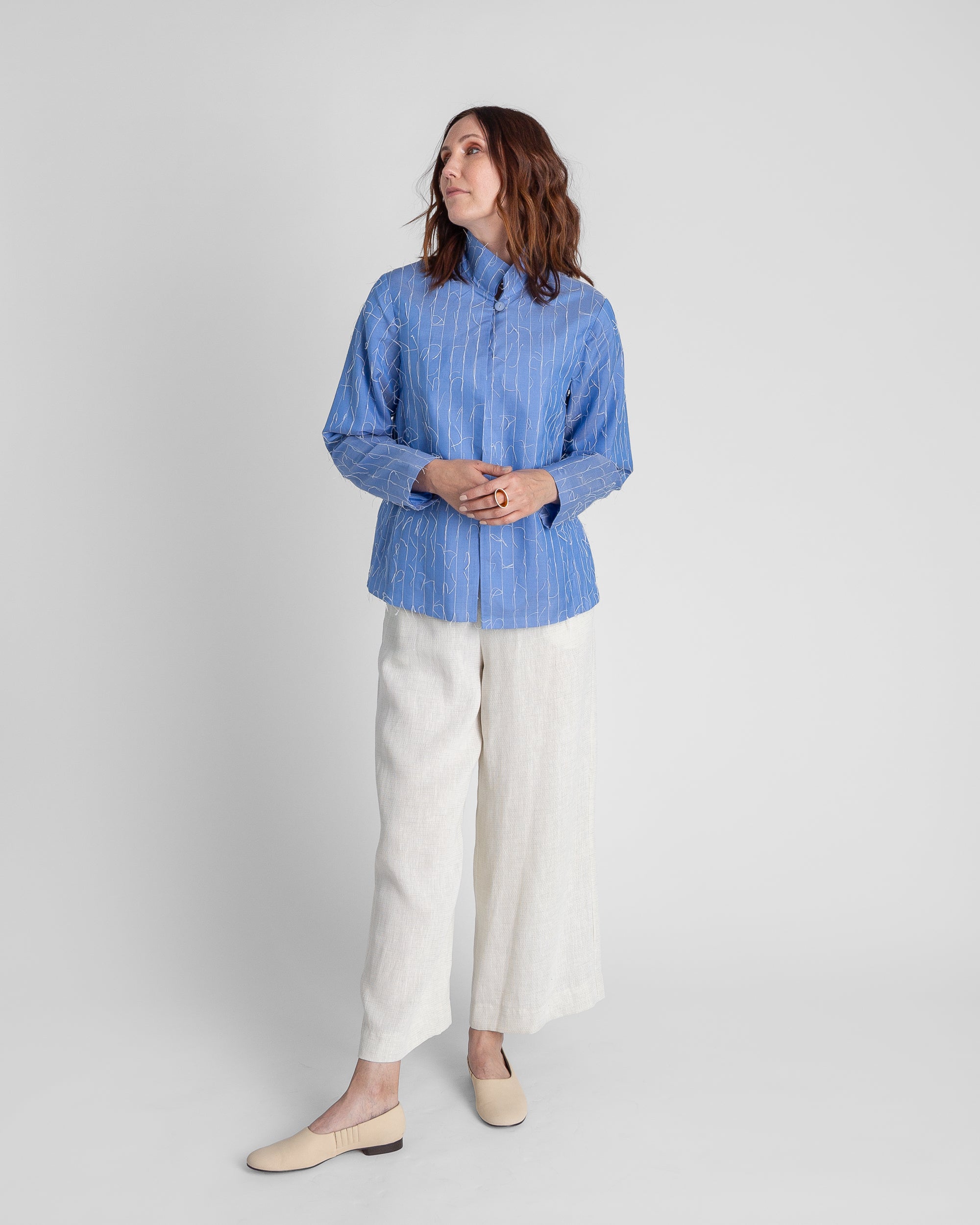 Cropped Omni Jacket in Light Blue Nuno Silk Organza