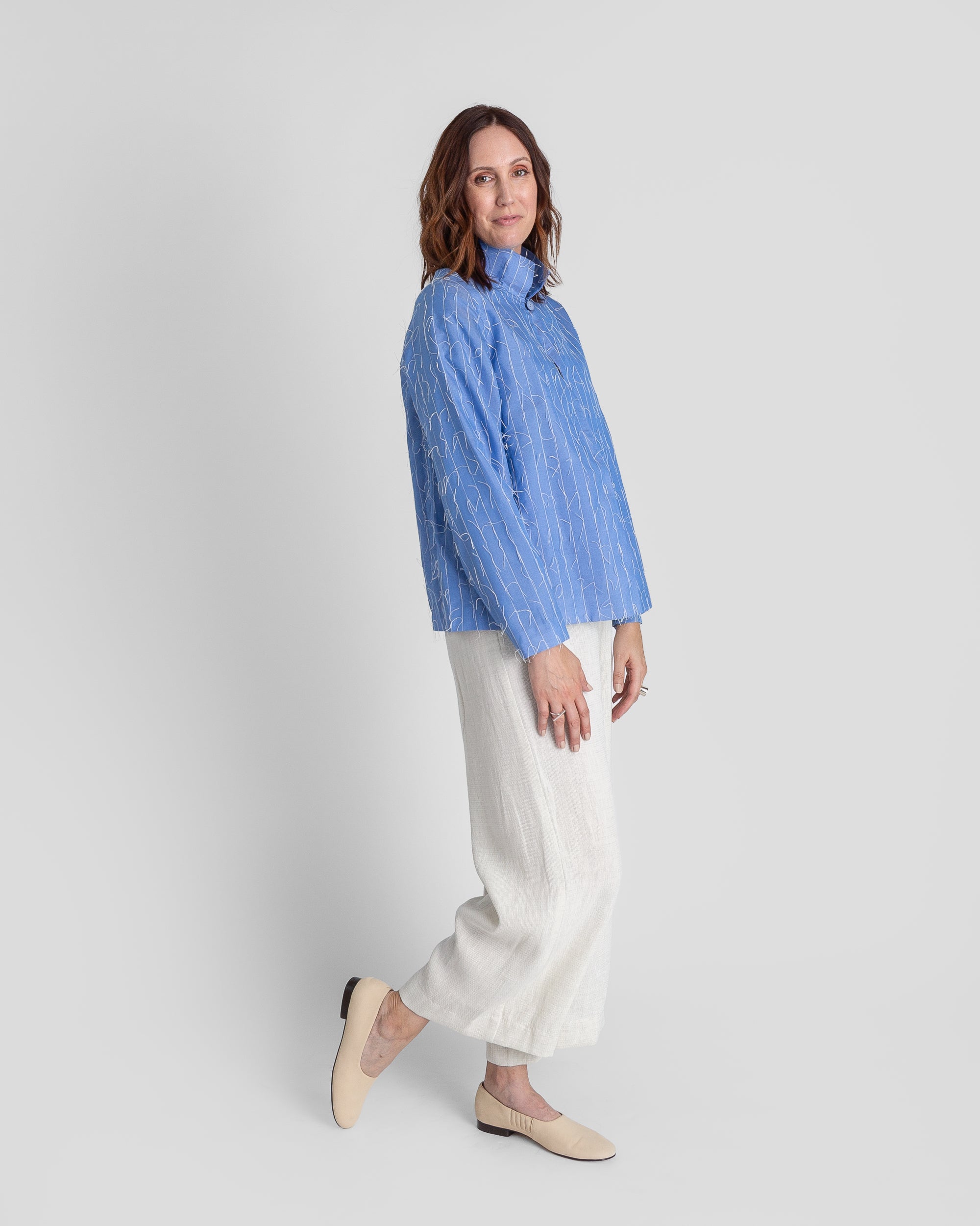 Cropped Omni Jacket in Light Blue Nuno Silk Organza