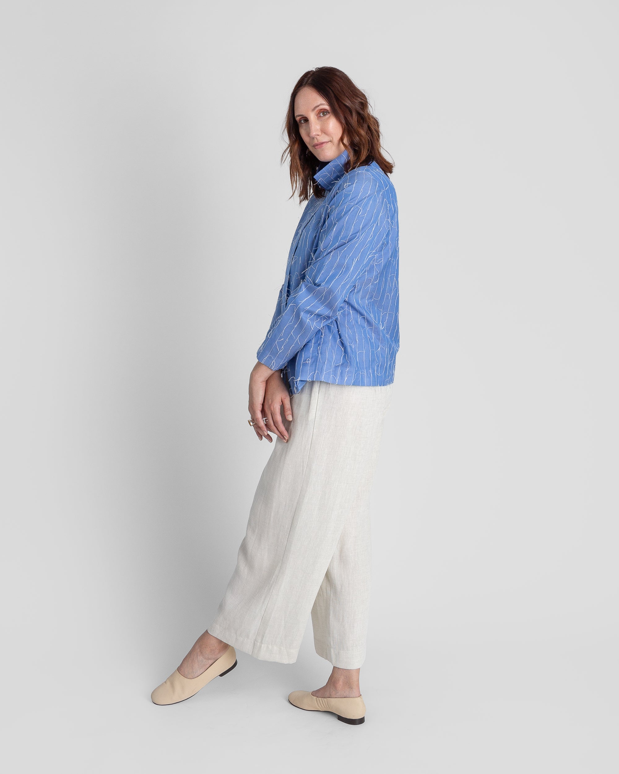 Cropped Omni Jacket in Light Blue Nuno Silk Organza