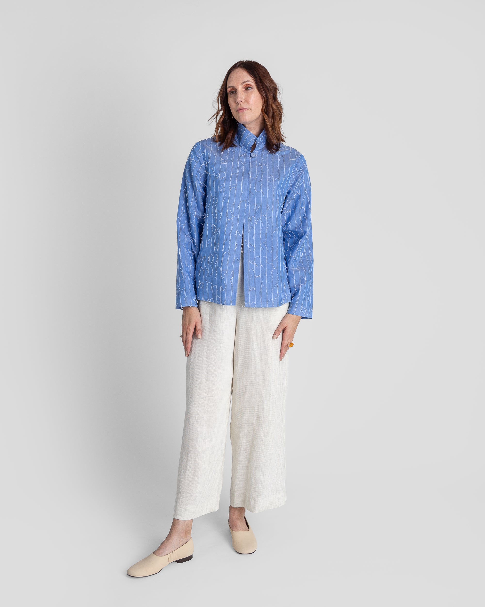 Cropped Omni Jacket in Light Blue Nuno Silk Organza
