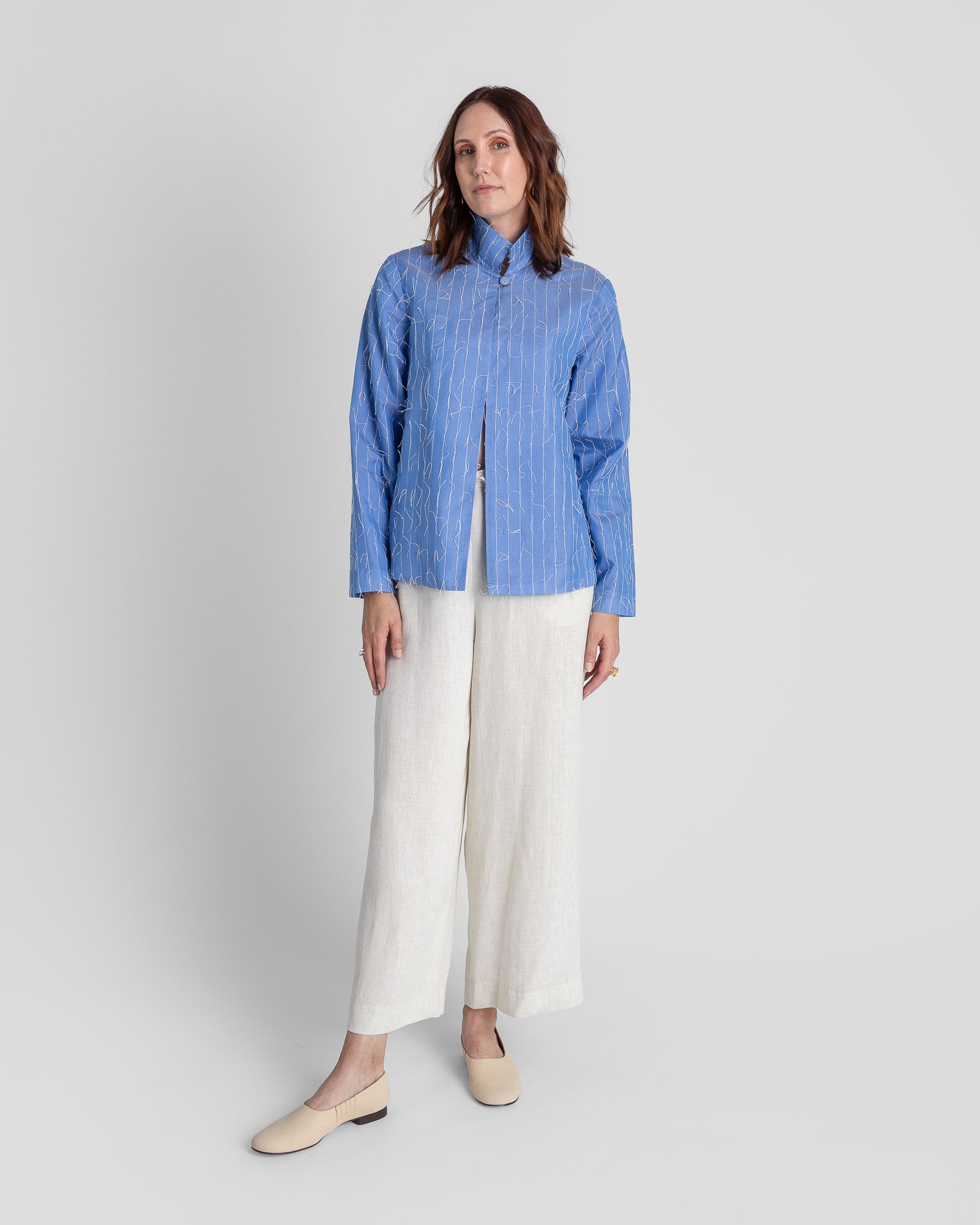 Cropped Omni Jacket in Light Blue Nuno Silk Organza