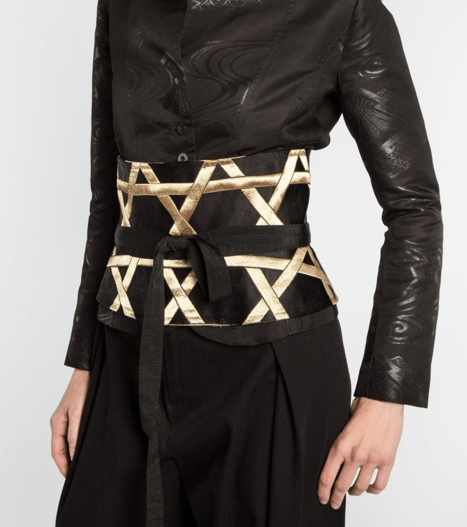 Obi Belt in Vintage Japanese Gold and Black Caning PatternBelts