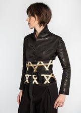 Obi Belt in Vintage Japanese Gold and Black Caning Pattern