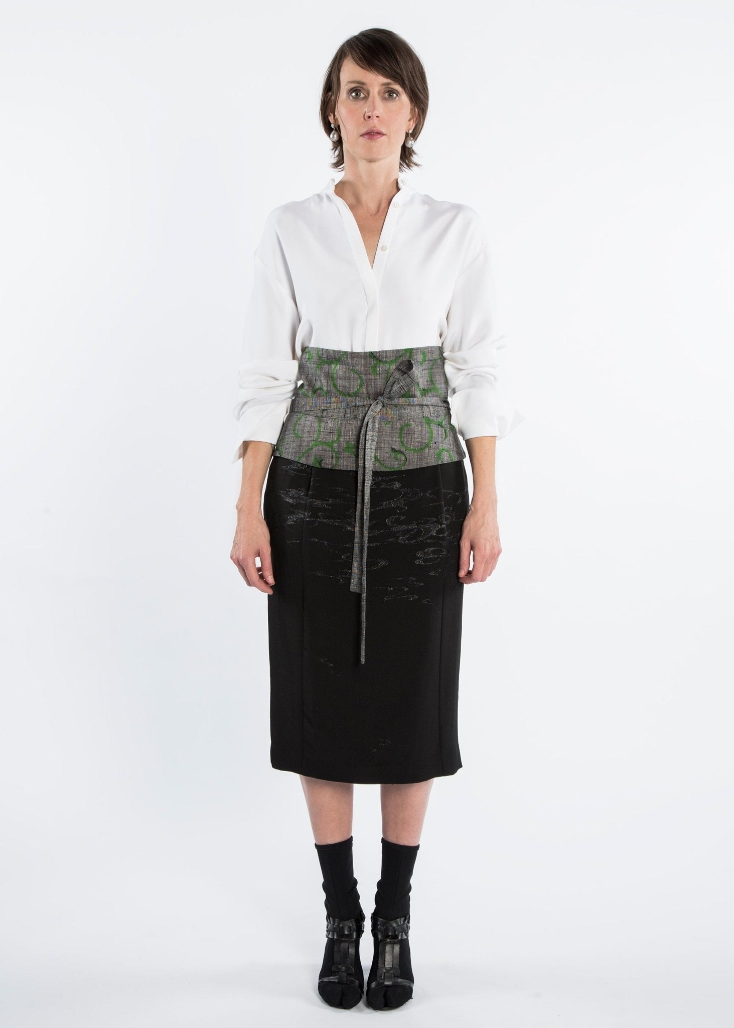 Obi Belt in Vintage Japanese Vine Motif Silk and Cotton