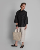 Pleat Blouse in Black Nuno Cotton