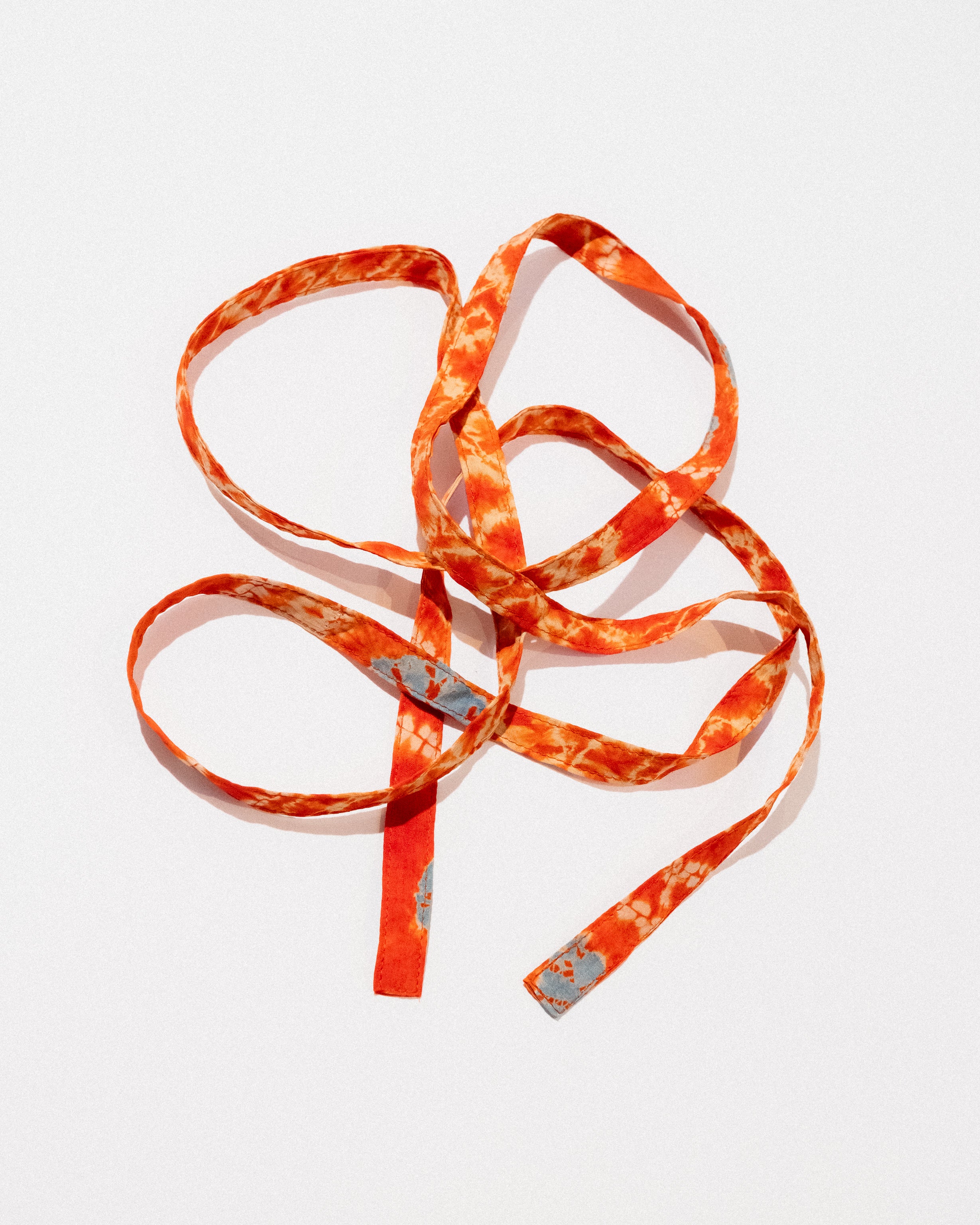Skinny Ribbon Tie in Vintage Japanese Orange Tie-Dye with Turquoise No.107