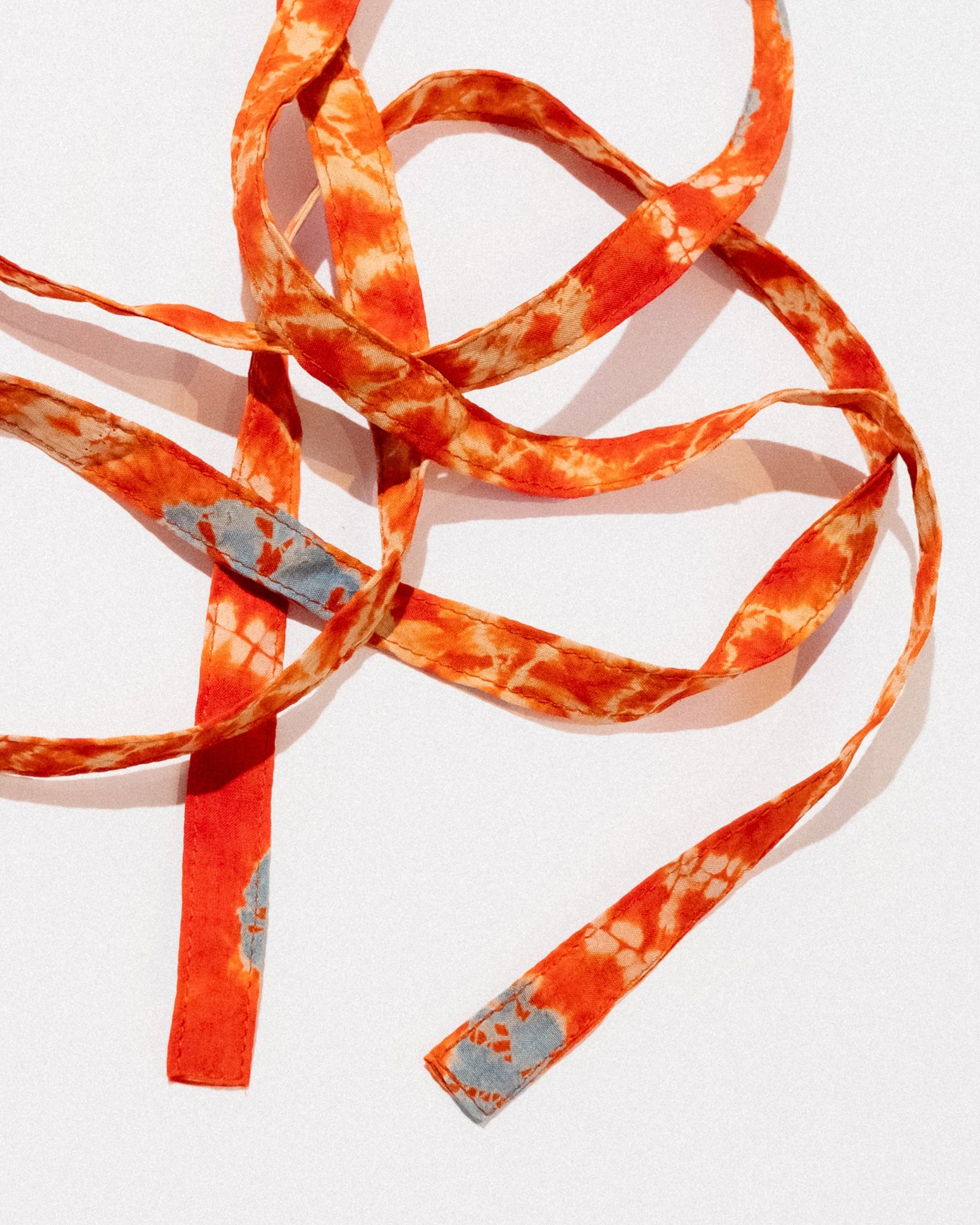 Skinny Ribbon Tie in Vintage Japanese Orange Tie-Dye with Turquoise No.107