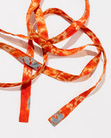 Skinny Ribbon Tie in Vintage Japanese Orange Tie-Dye with Turquoise No.107