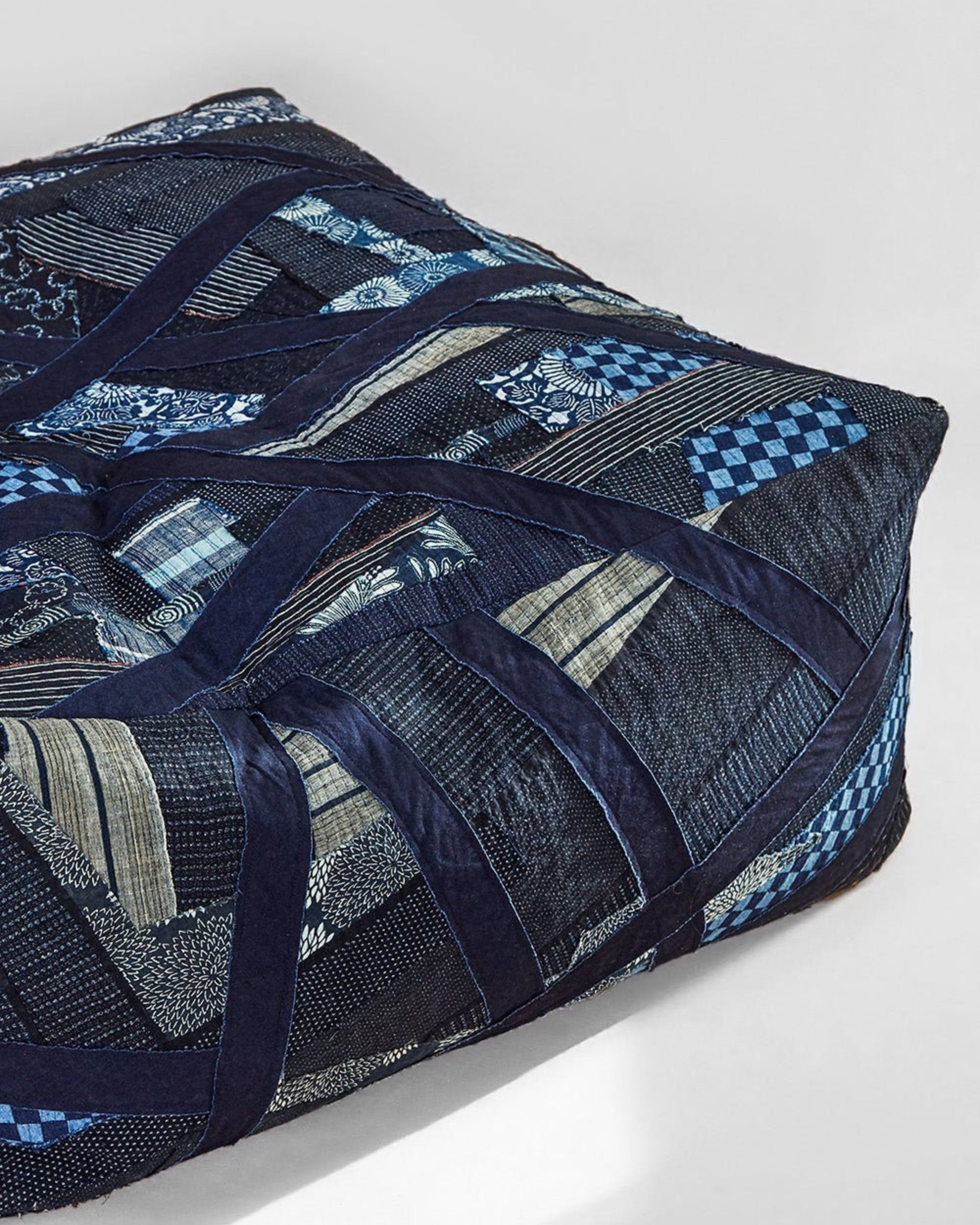 Ottoman in Vintage Japanese Indigo Remnants
