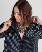 Christina Jacket in Vintage Japanese Indigo Cotton Ikat Mix