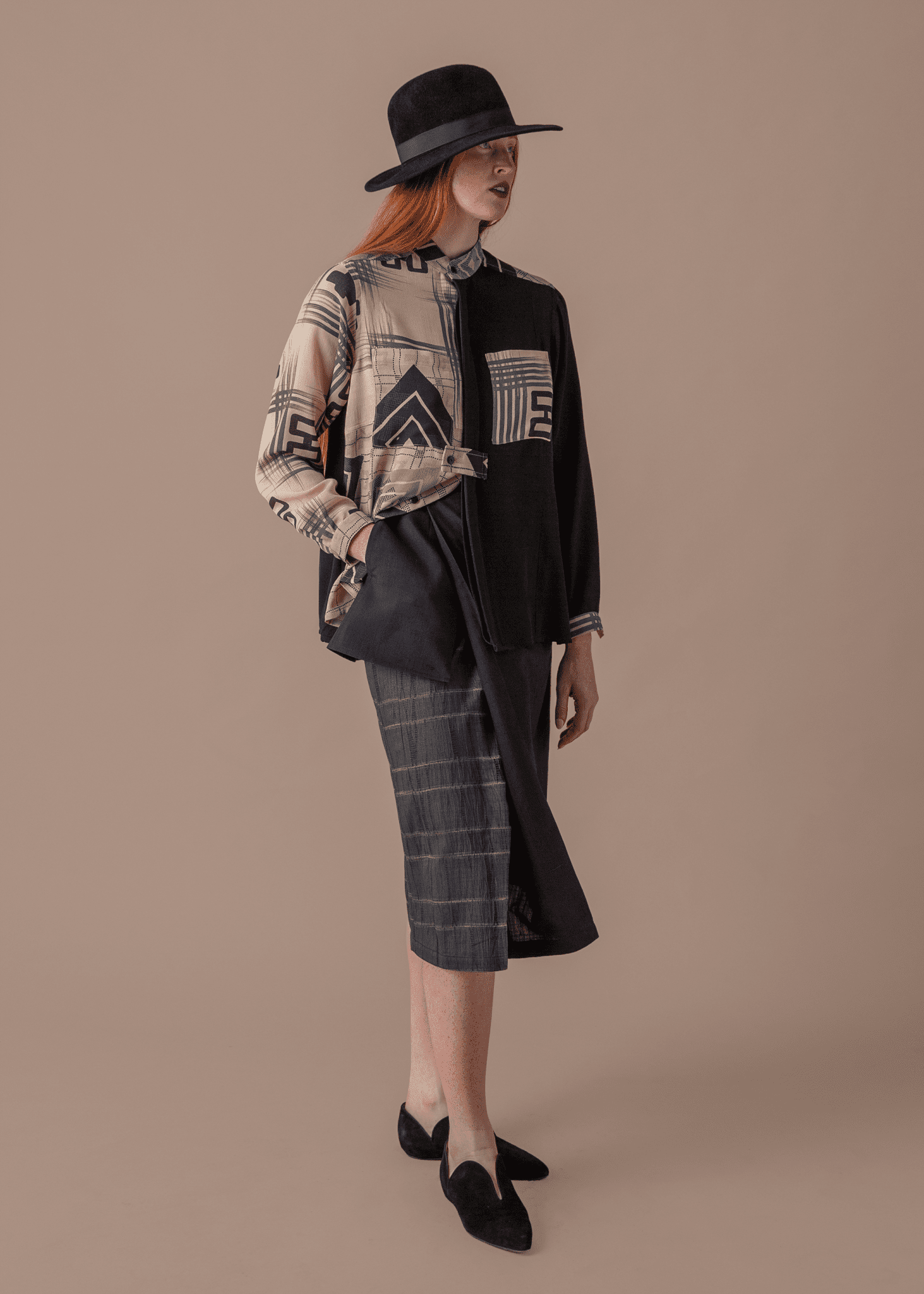 Peplum Skirt in Vintage Japanese Silk Shibori