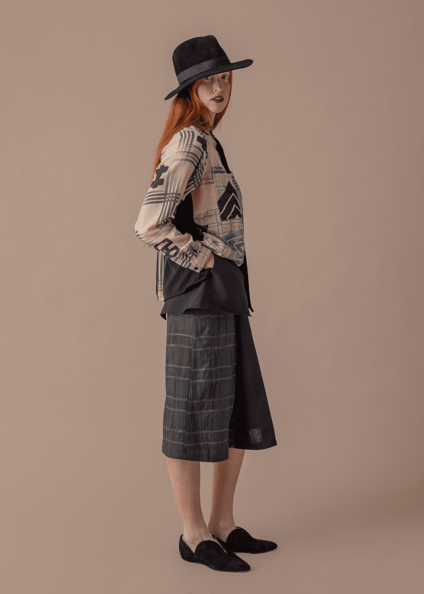 Peplum Skirt in Vintage Japanese Silk Shibori