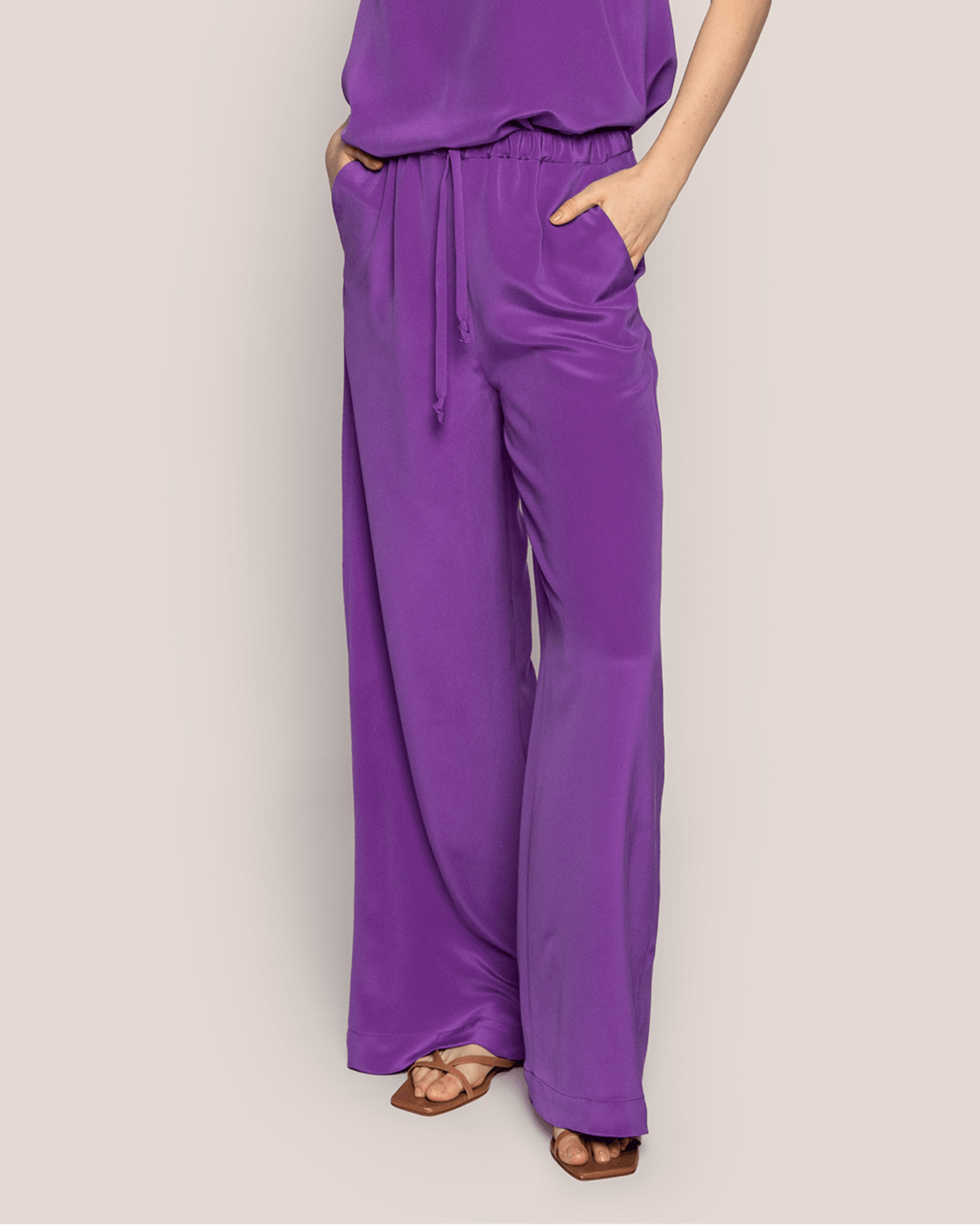 PJ Pant in Purple Silk Crepe