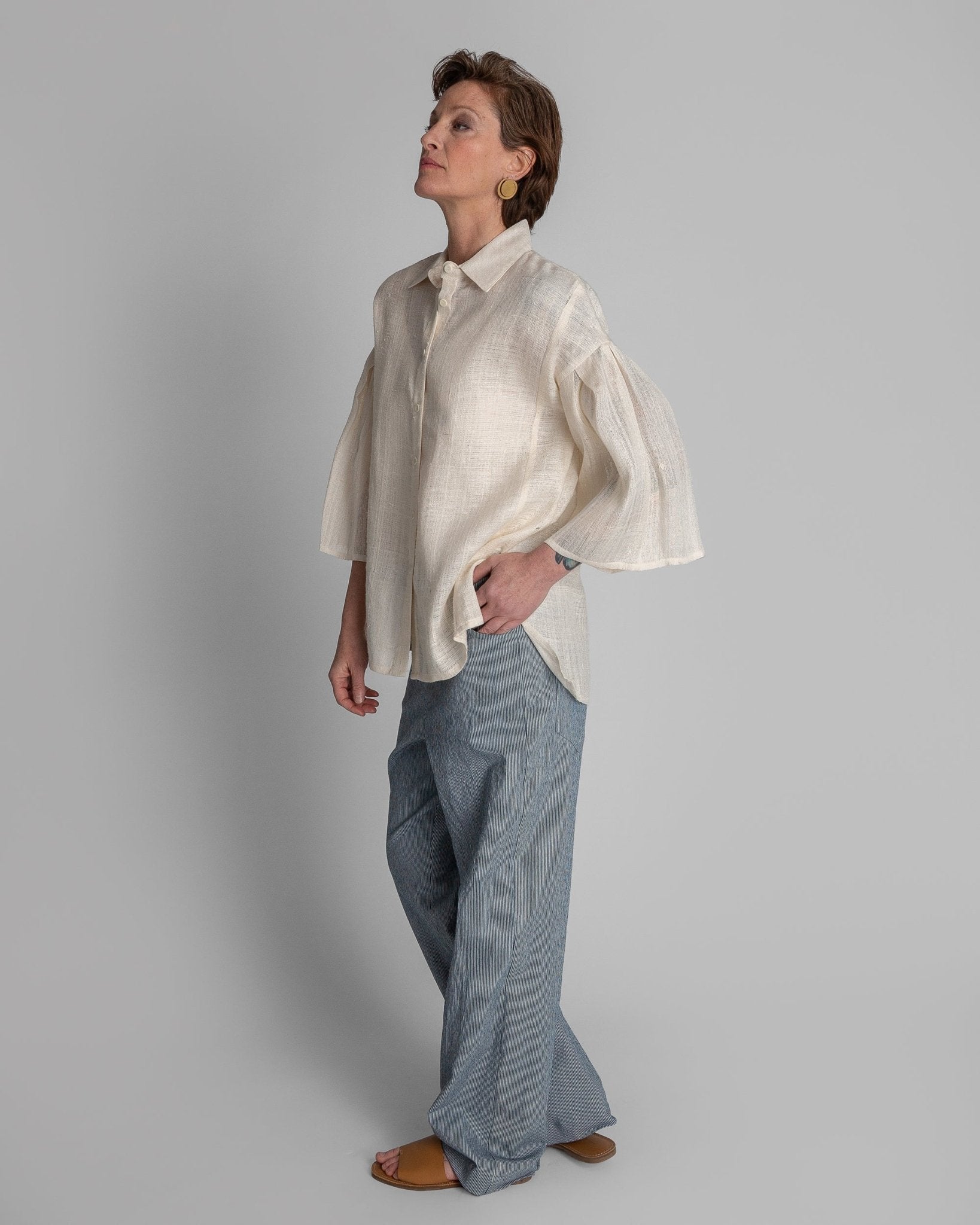 Pleat Blouse in Vintage Japanese Raw Ivory SilkBlouses