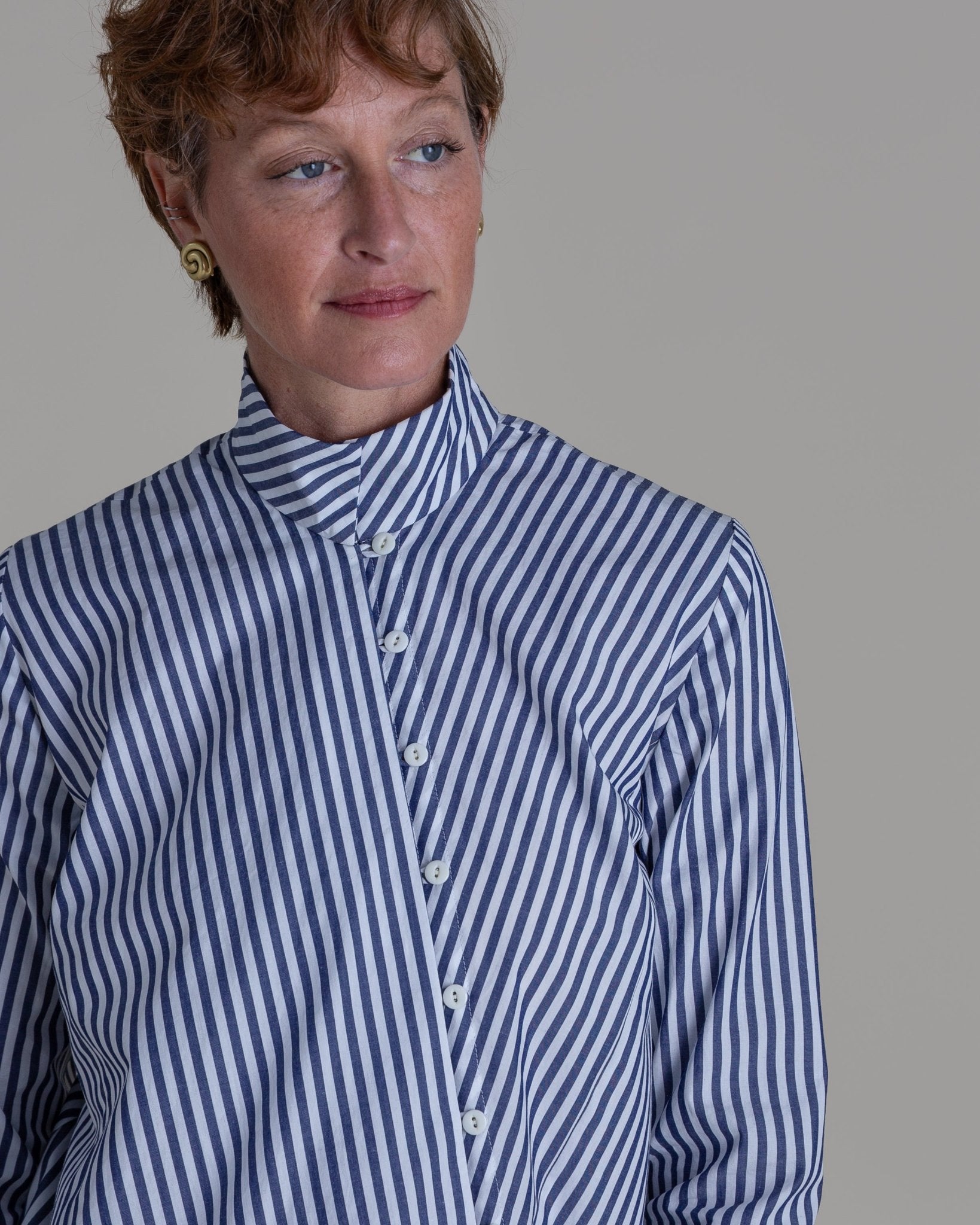 Points Shirt in Blue Striped CottonPoints Shirt