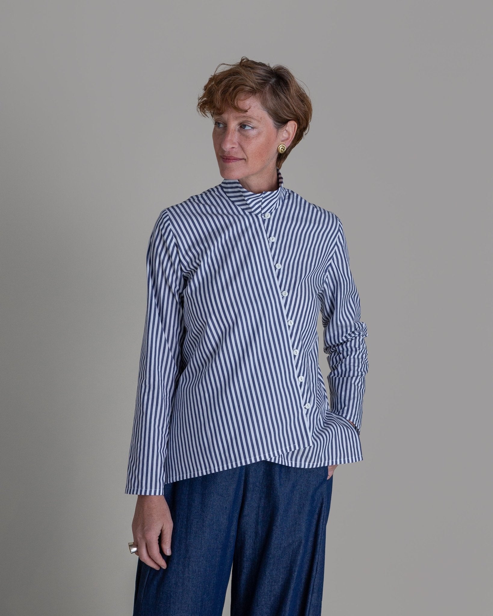 Points Shirt in Blue Striped CottonPoints Shirt