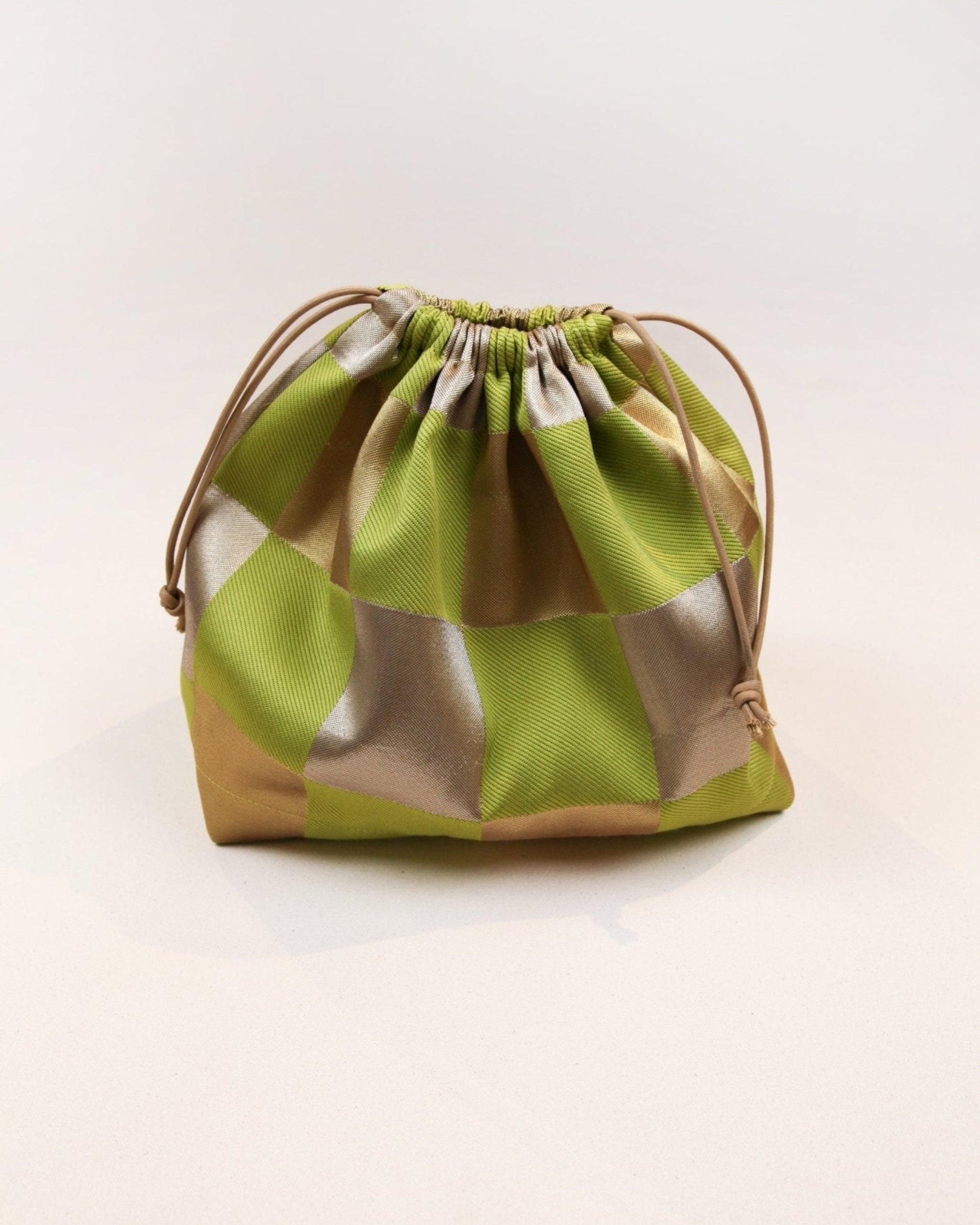 Pouf Clutch in Vintage Japanese Checkered Obi - 01