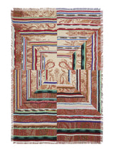 Printed silk scarf with "crocheted" section.