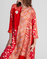 Flared Caftan in Vintage Japanese Tie-Dyed Red Silks