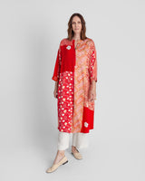 Flared Caftan in Vintage Japanese Tie-Dyed Red Silks