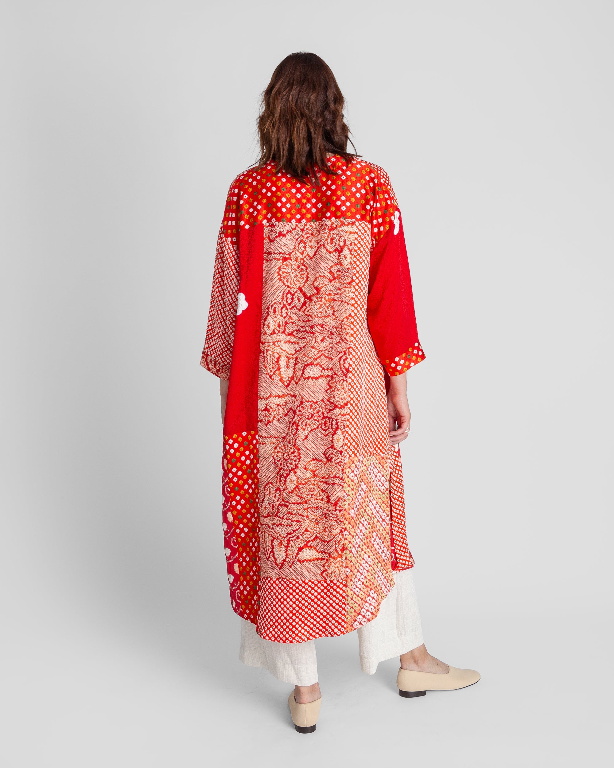 Flared Caftan in Vintage Japanese Tie-Dyed Red Silks