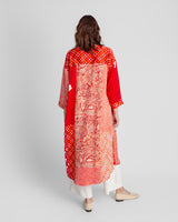 Flared Caftan in Vintage Japanese Tie-Dyed Red Silks