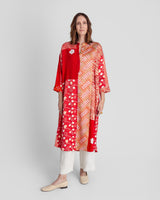 Flared Caftan in Vintage Japanese Tie-Dyed Red Silks