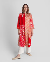 Flared Caftan in Vintage Japanese Tie-Dyed Red Silks
