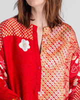 Flared Caftan in Vintage Japanese Tie-Dyed Red Silks