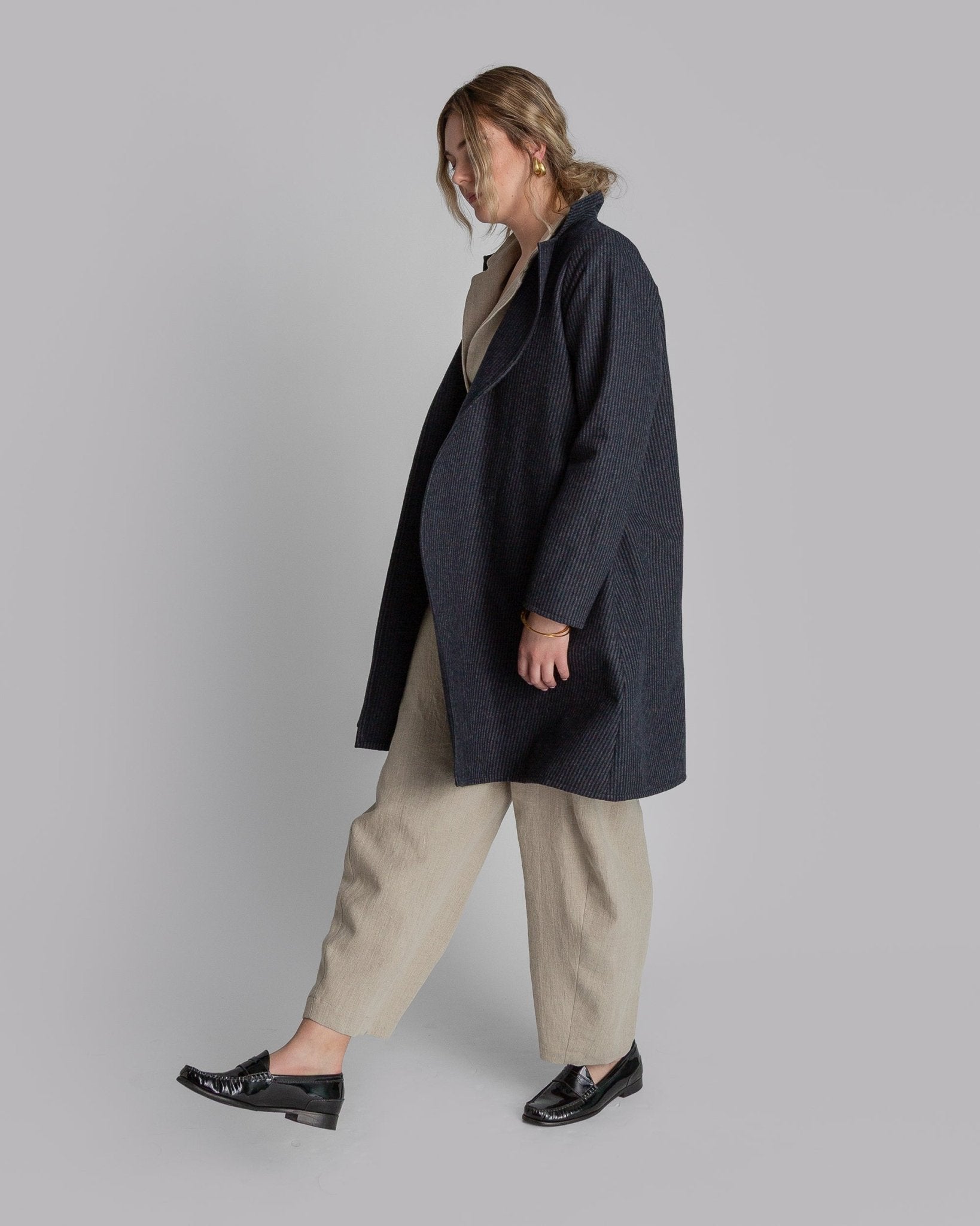 Reed Topper in Charcoal Striped Coating