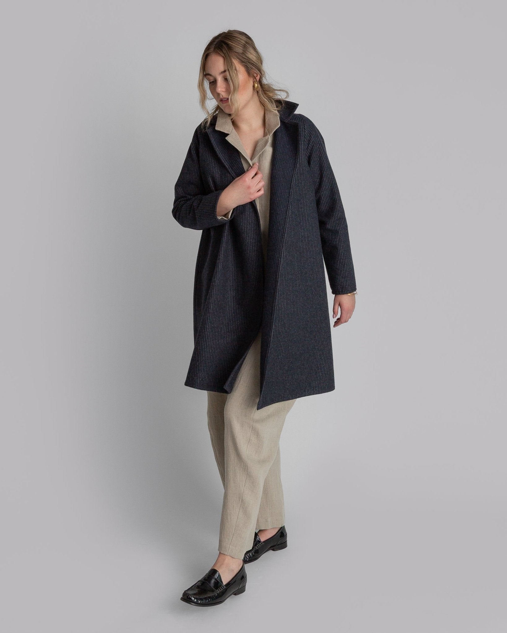 Reed Topper in Charcoal Striped Coating