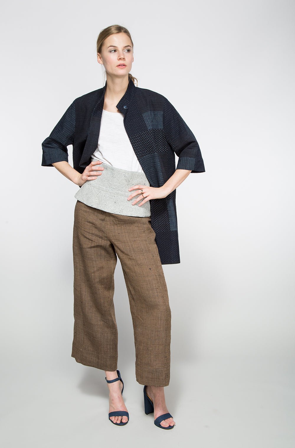 Reversible Obi Belt in Stitched Off - White Indian Cotton