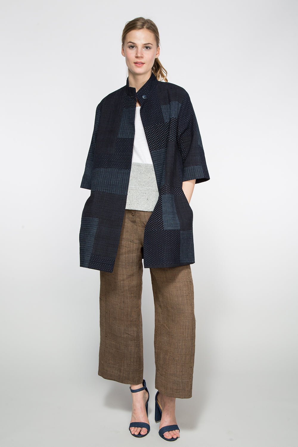 Reversible Obi Belt in Stitched Off - White Indian Cotton