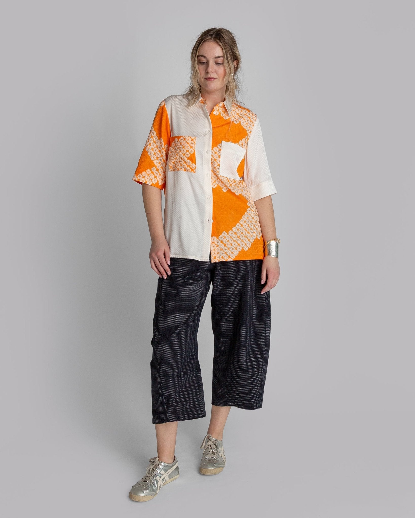 Safari Shirt in Vintage Japanese Silk Orange Mix