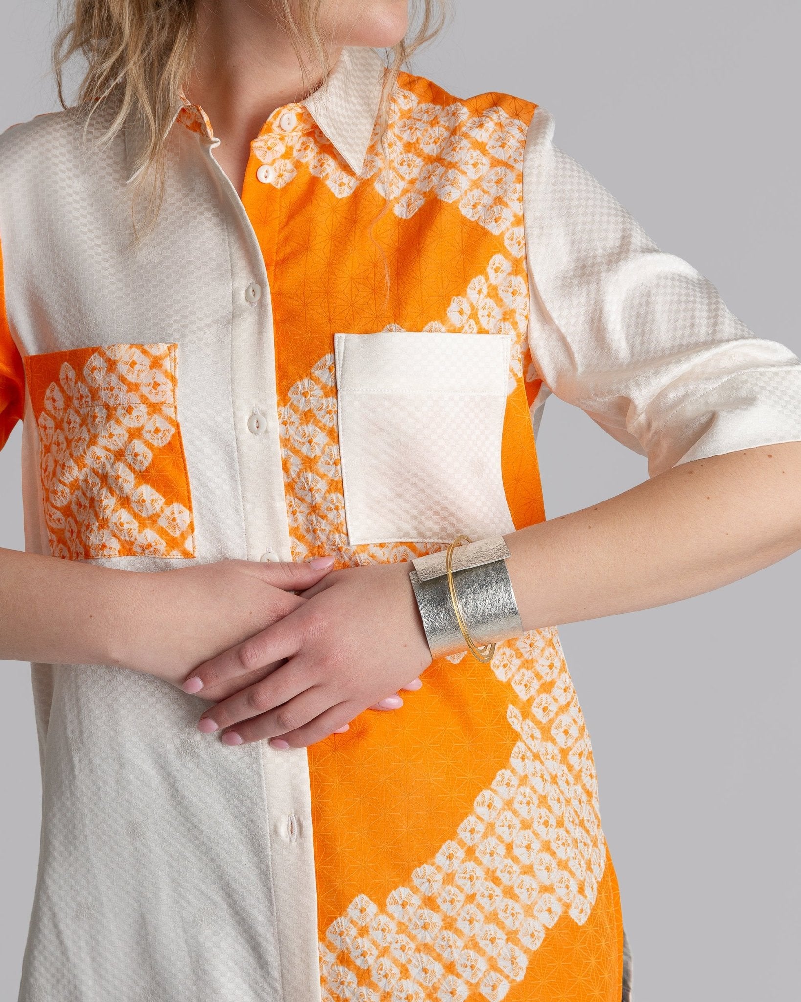 Safari Shirt in Vintage Japanese Silk Orange Mix