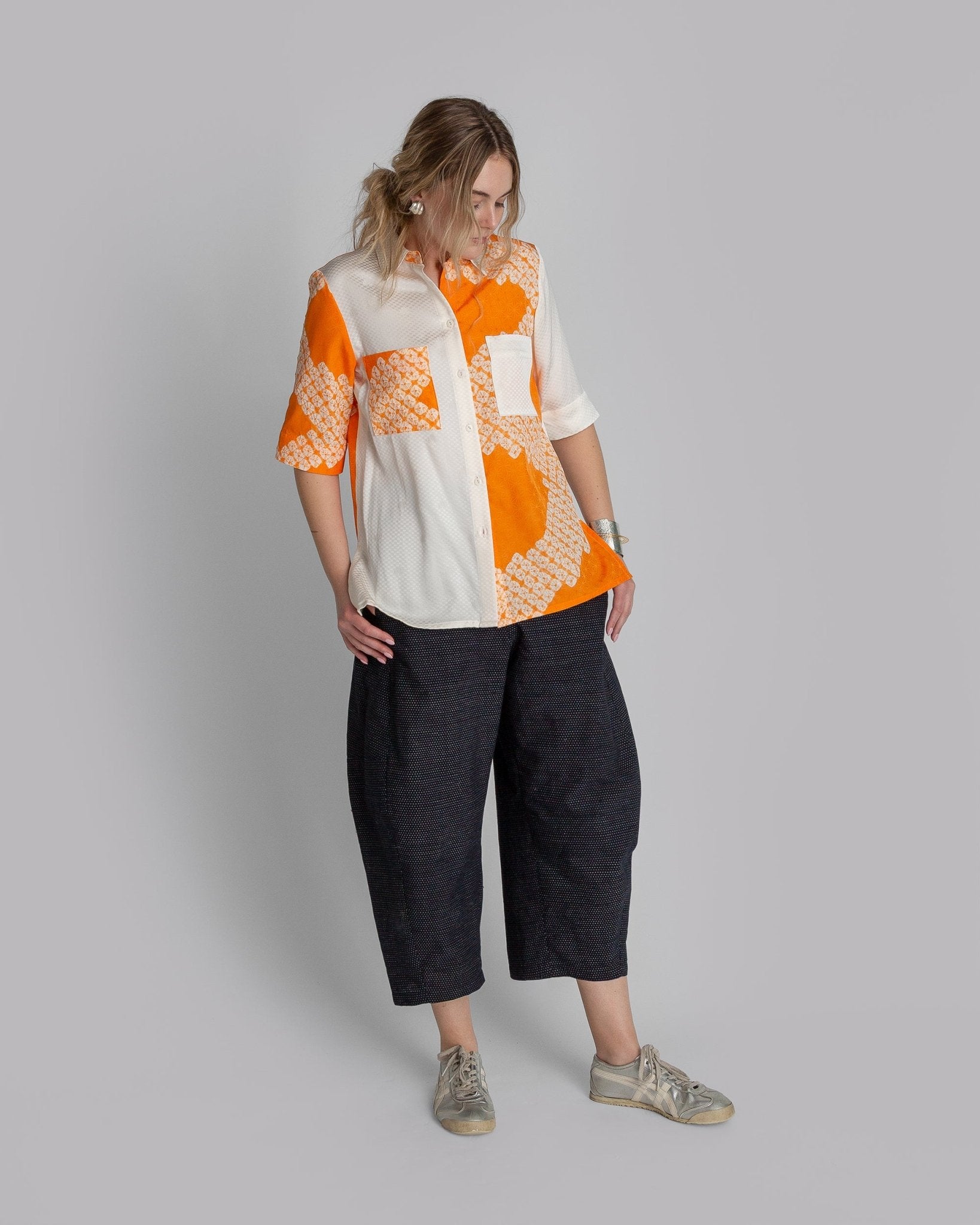 Safari Shirt in Vintage Japanese Silk Orange Mix