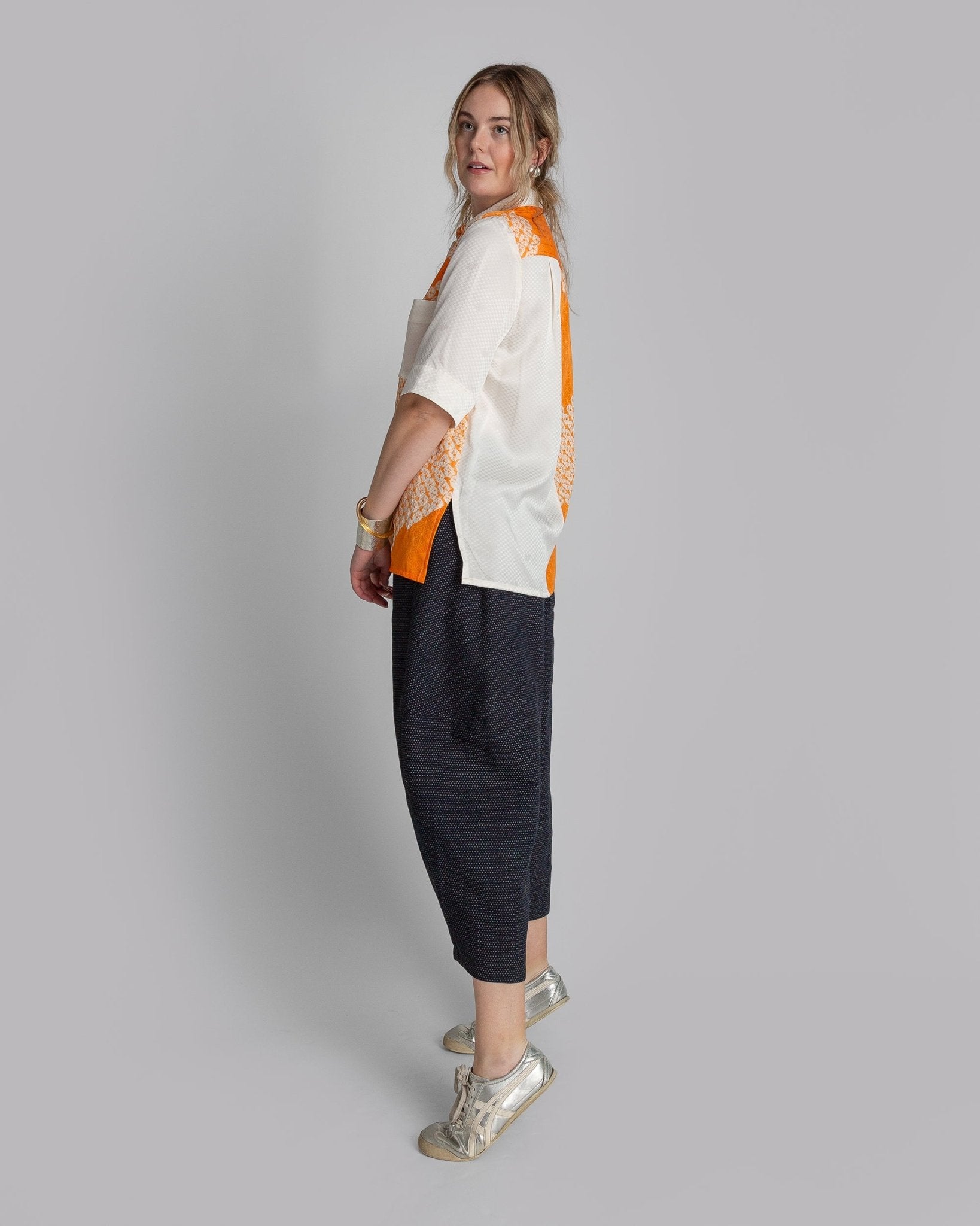 Safari Shirt in Vintage Japanese Silk Orange Mix