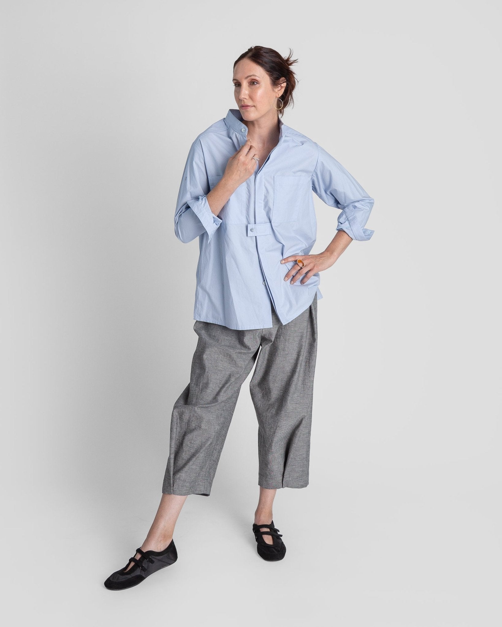 Sally Shirt in Light Blue Cotton PoplinSally Shirt