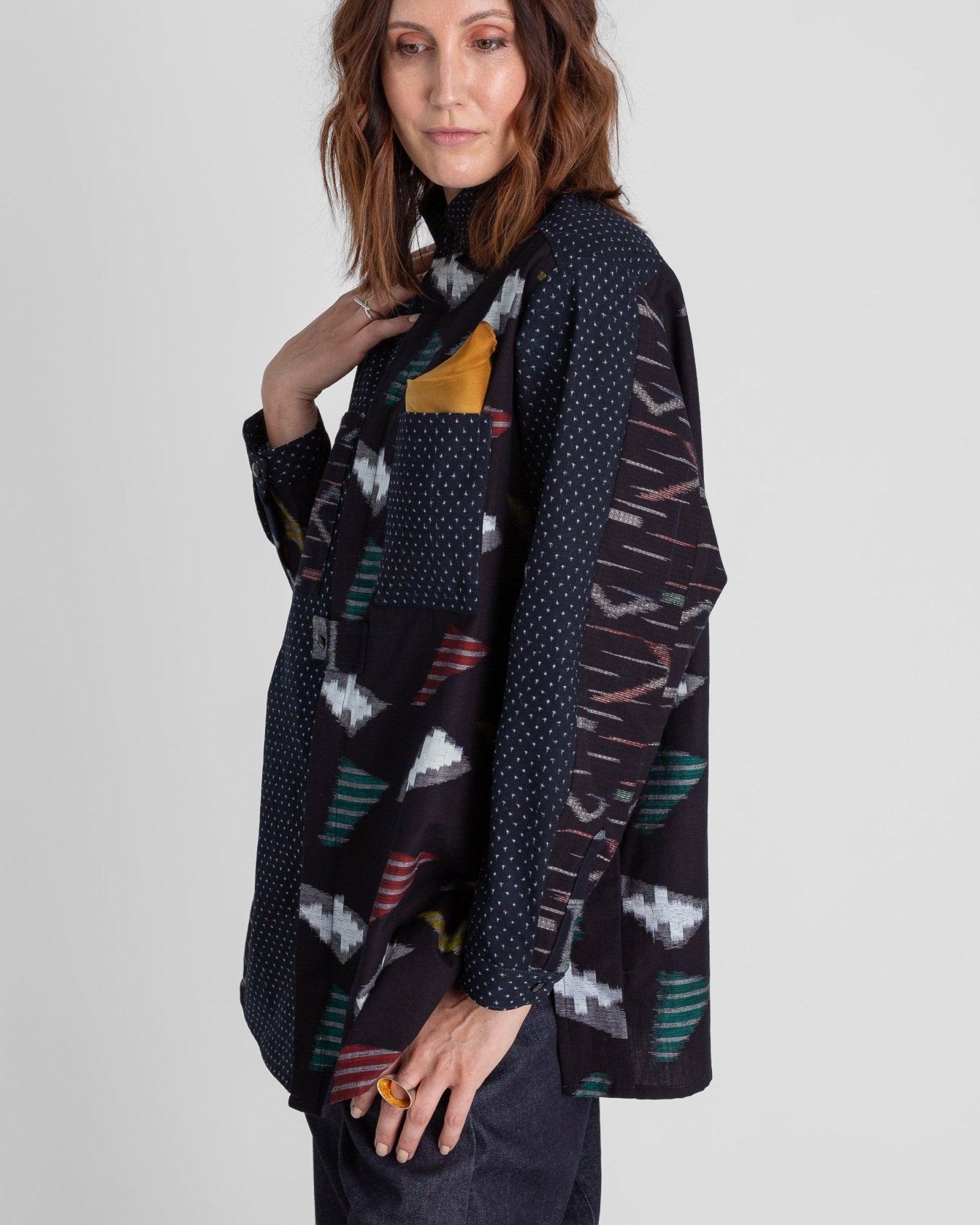 Sally Shirt in Vintage Japanese Dark Indigo Cotton Ikat MixSally Shirt