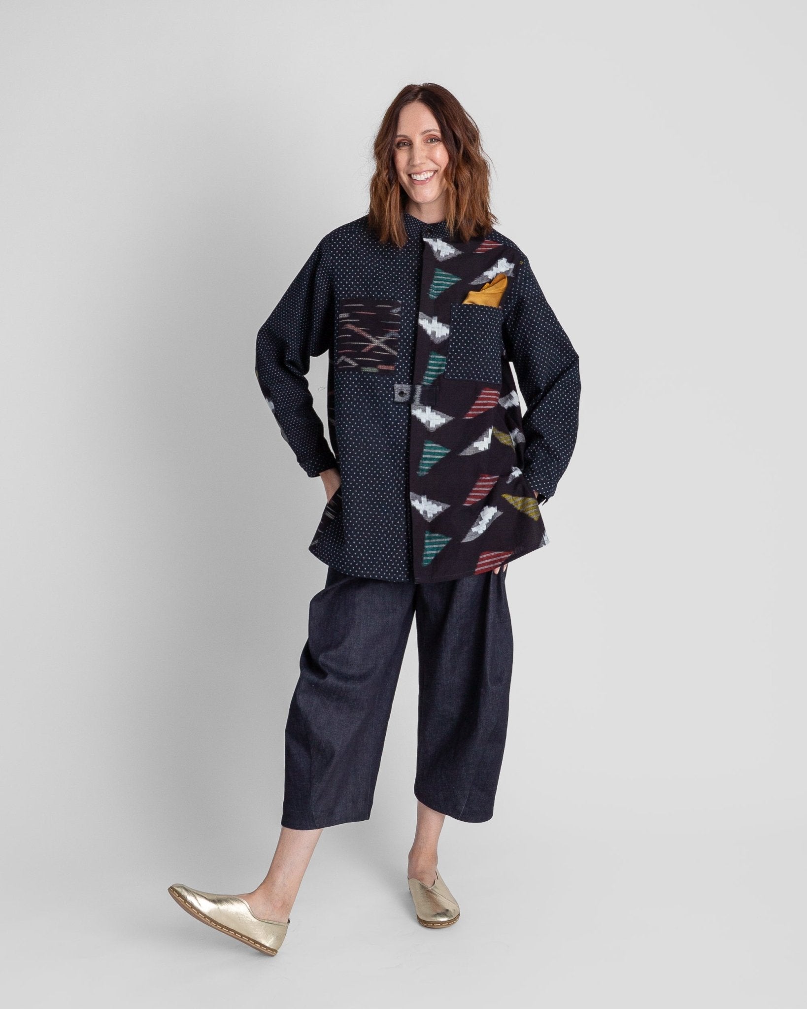 Sally Shirt in Vintage Japanese Dark Indigo Cotton Ikat MixSally Shirt