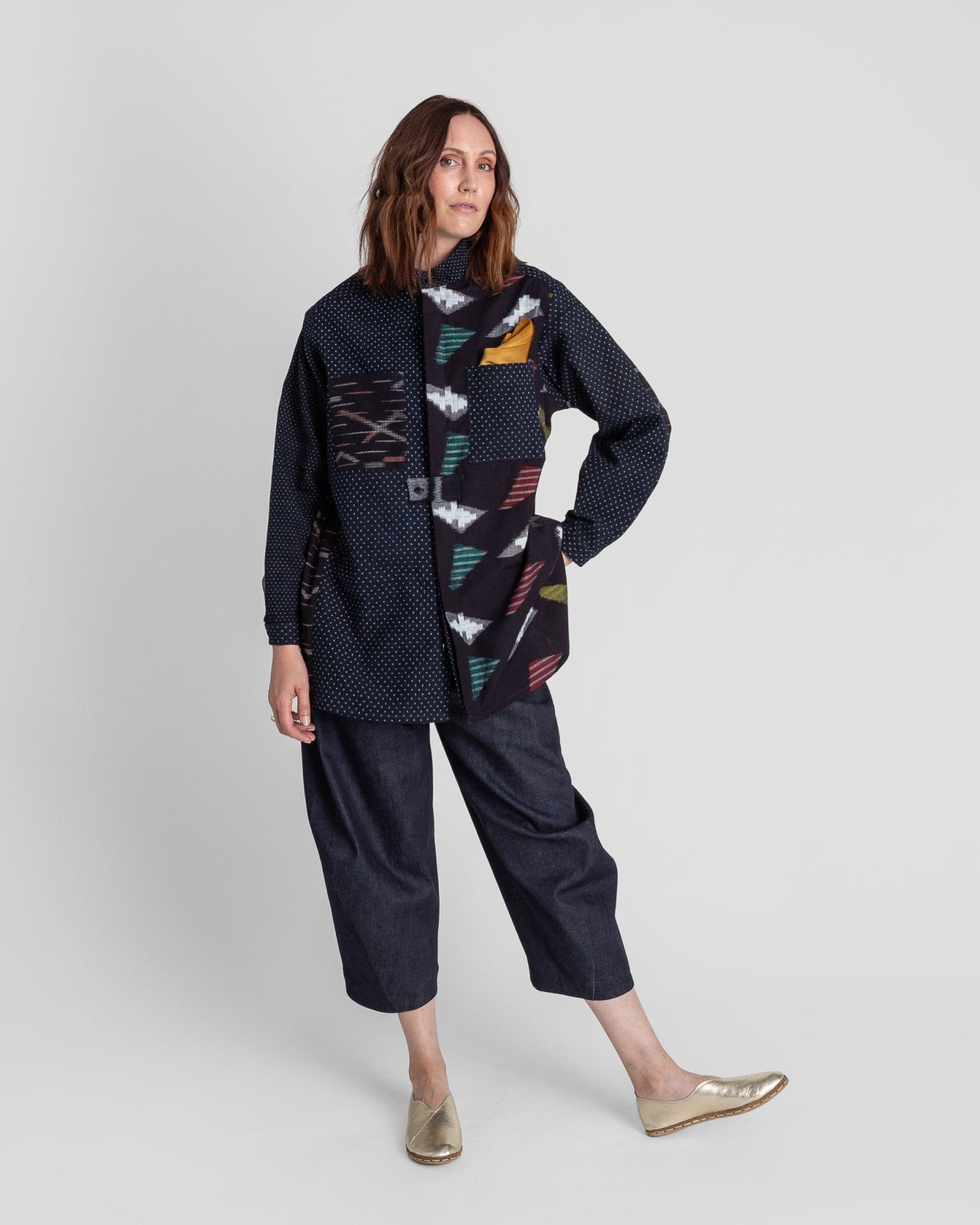 Sally Shirt in Vintage Japanese Dark Indigo Cotton Ikat MixSally Shirt