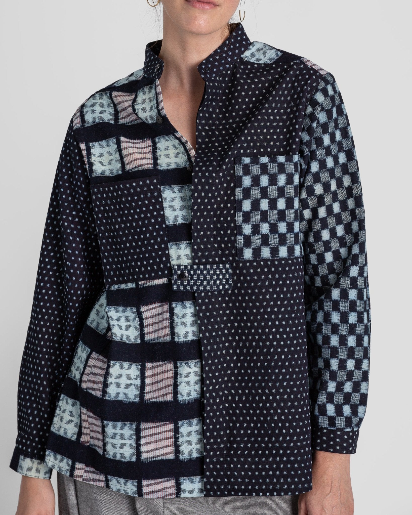 Sally Shirt in Vintage Japanese Indigo Cotton Ikat MixSally Shirt
