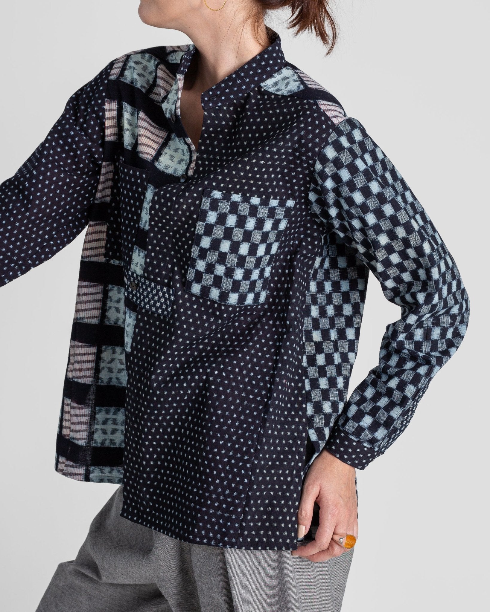 Sally Shirt in Vintage Japanese Indigo Cotton Ikat MixSally Shirt