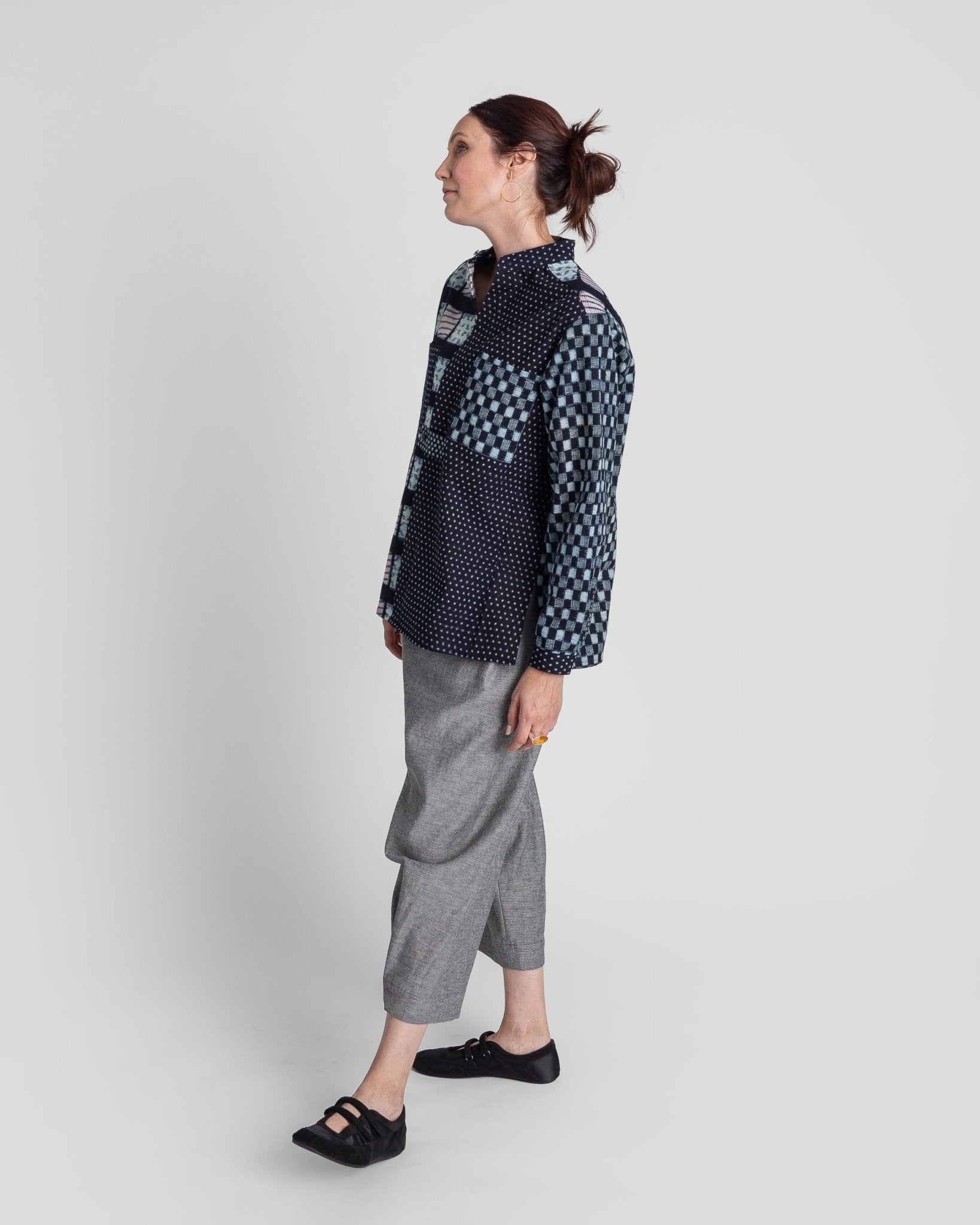 Sally Shirt in Vintage Japanese Indigo Cotton Ikat MixSally Shirt