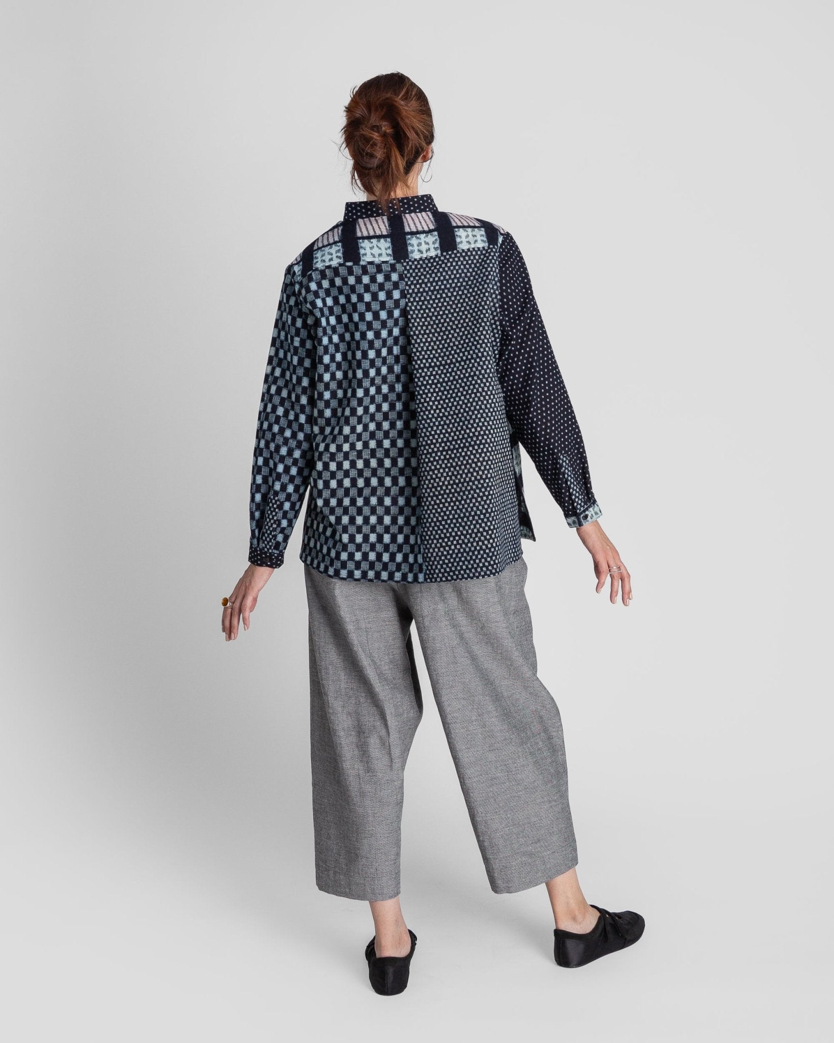 Sally Shirt in Vintage Japanese Indigo Cotton Ikat MixSally Shirt