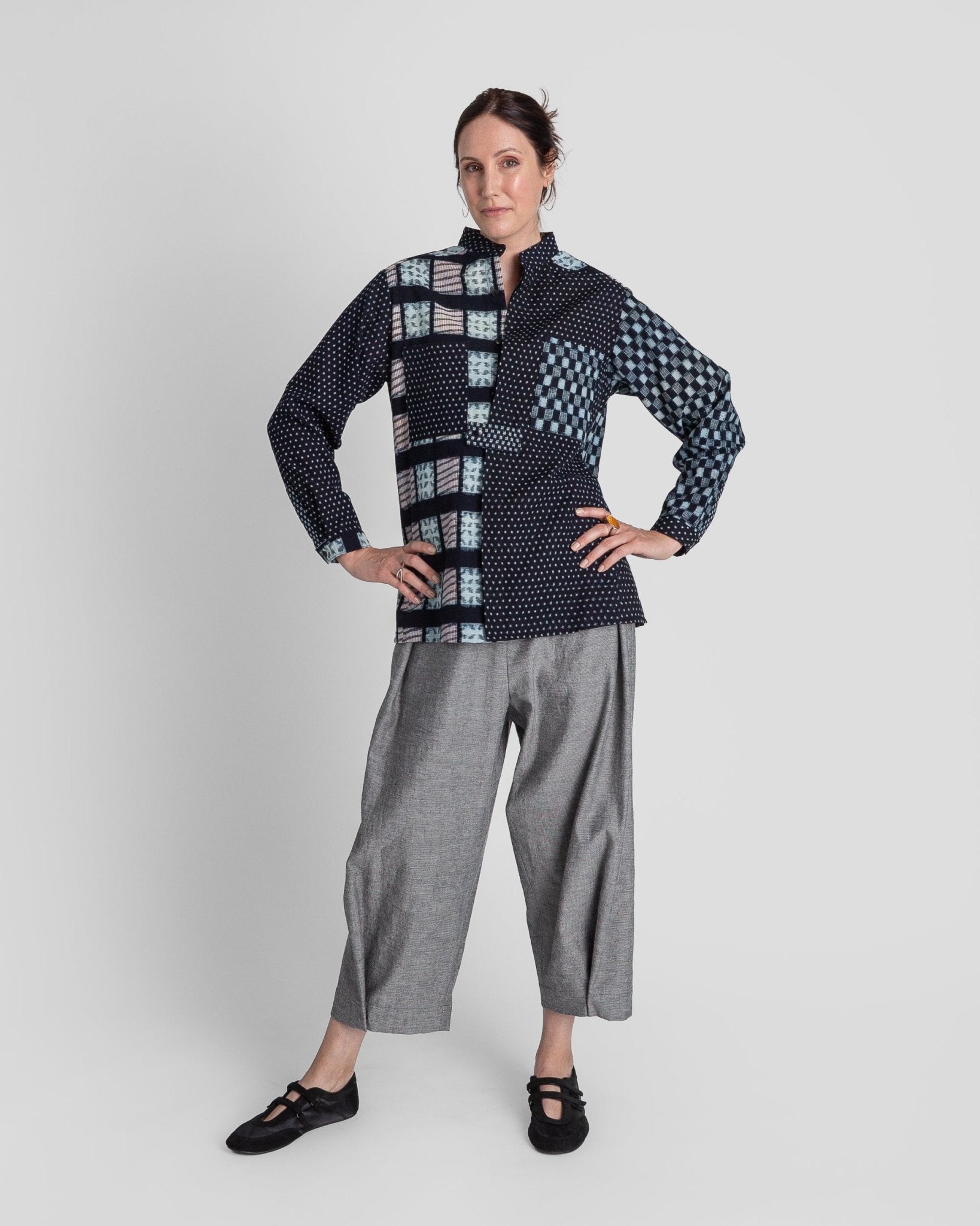 Sally Shirt in Vintage Japanese Indigo Cotton Ikat MixSally Shirt
