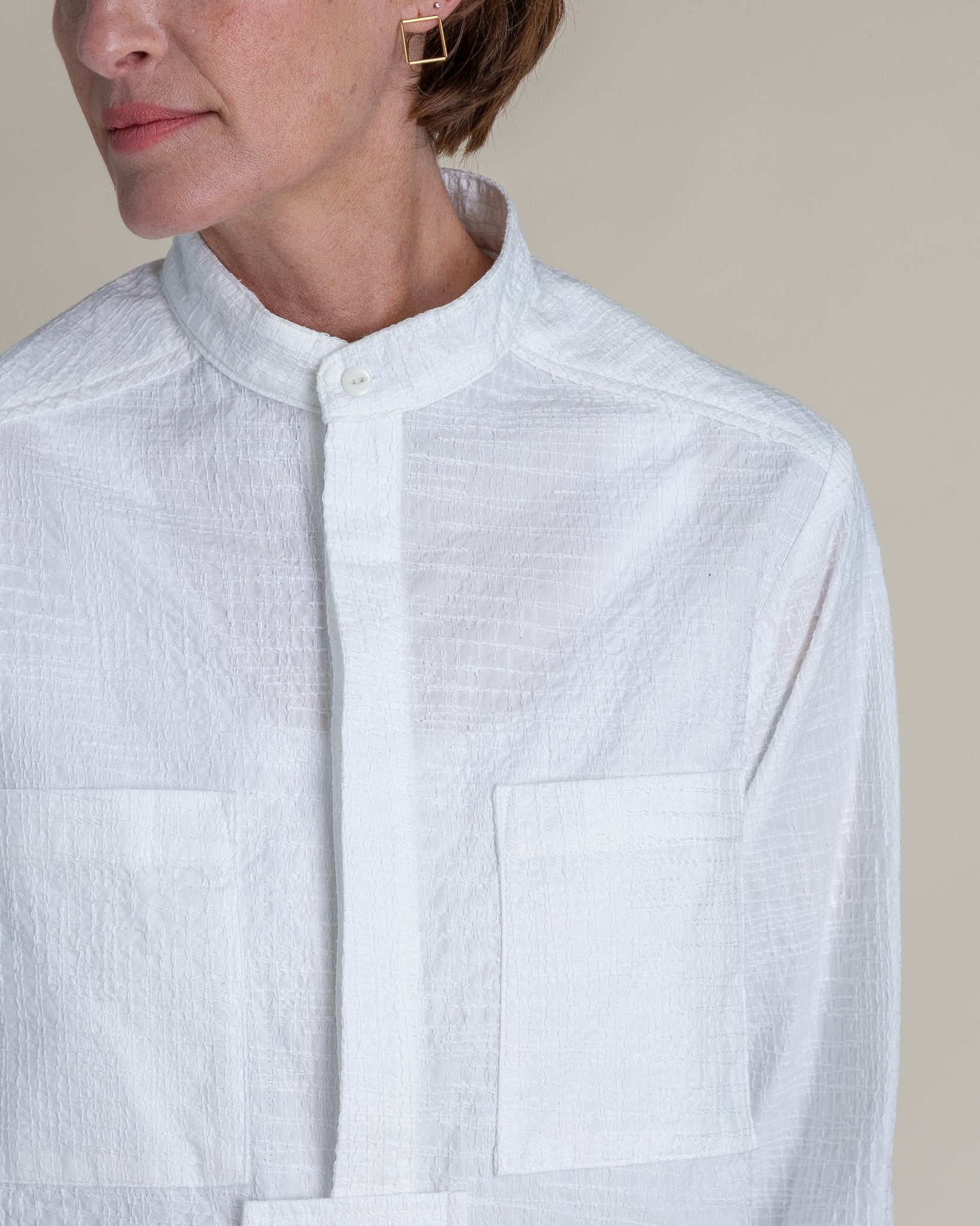 Sally Shirt in White Nuno "Crazy Stitches"Sally Shirt