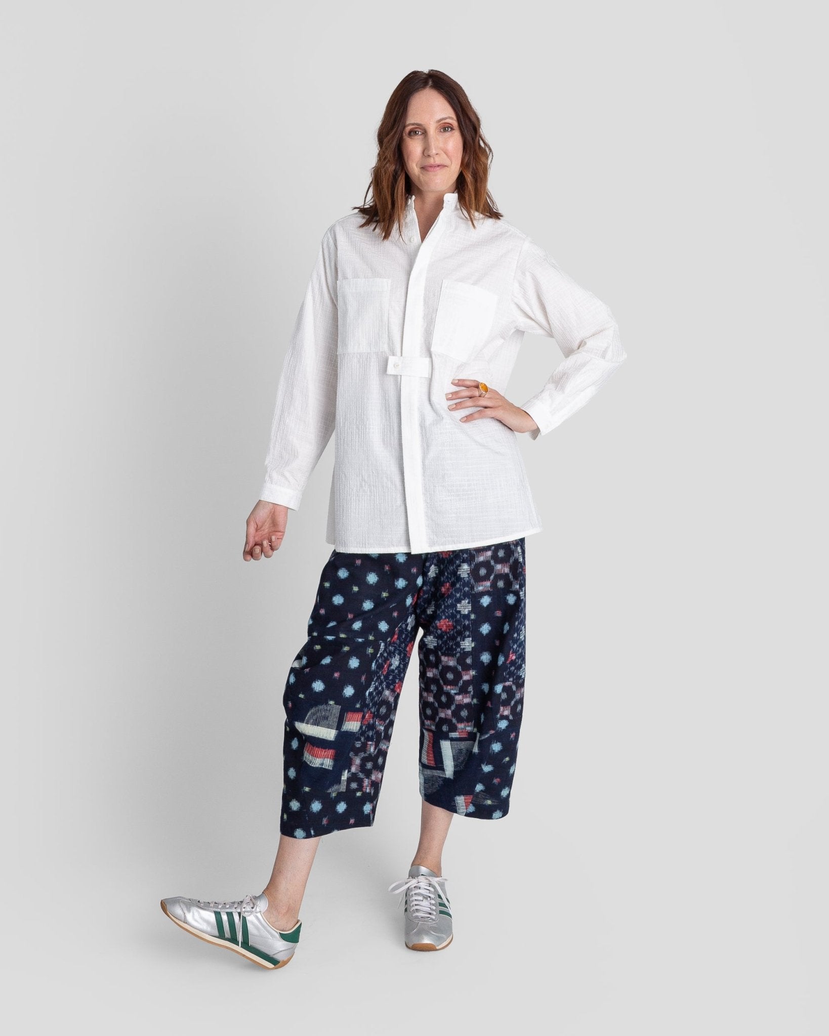 Sally Shirt in White Nuno "Crazy Stitches"Sally Shirt