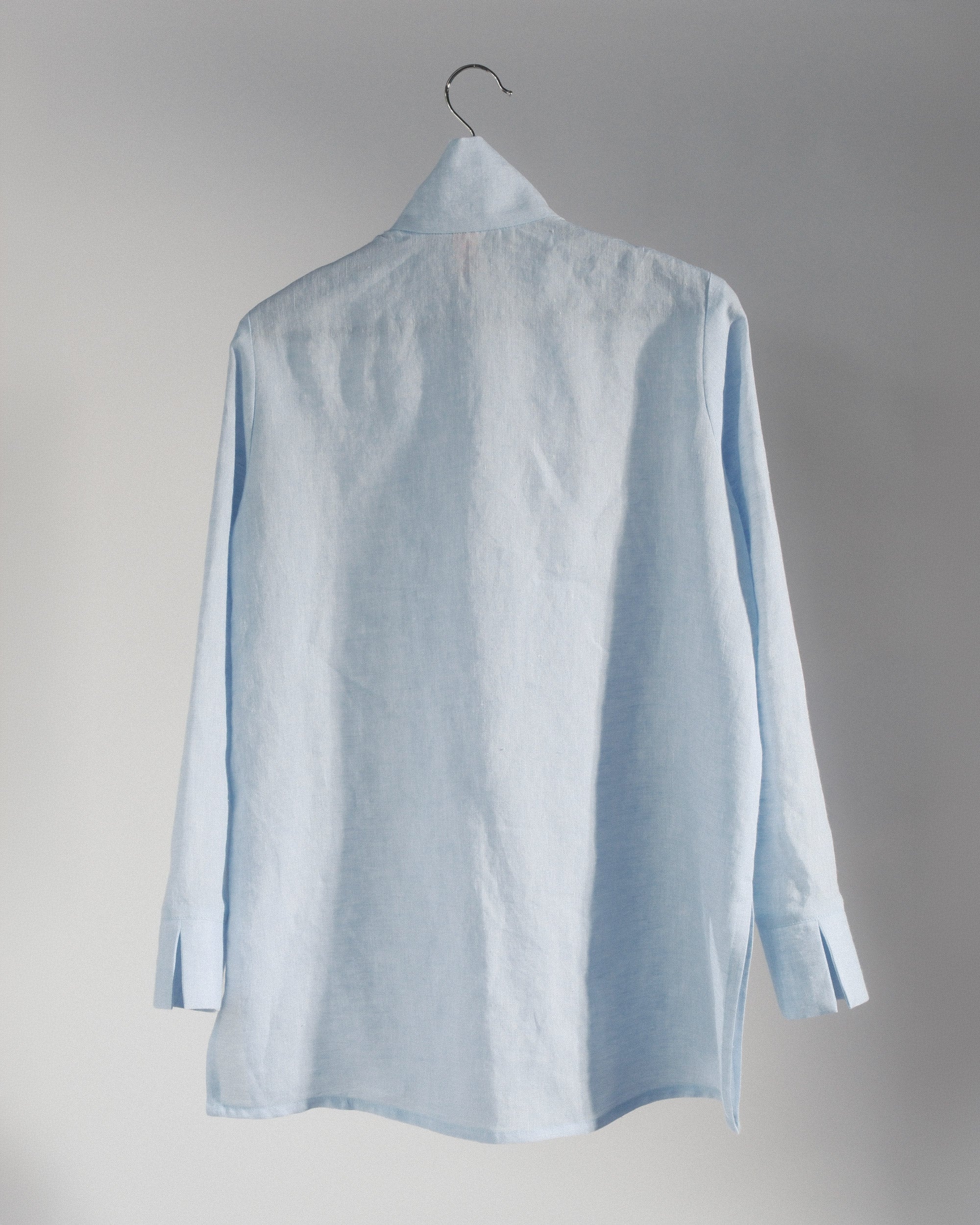 Long Shibori Shirt in Pale Blue Japanese Linen