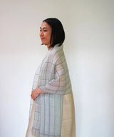 Silk Stole in Off - White and Indigo Stripes